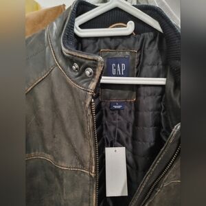 BRAND NEW WITH TAGS! GAP CAFE RACER BLACK GENUINE LEATHER JACKET MENS L
